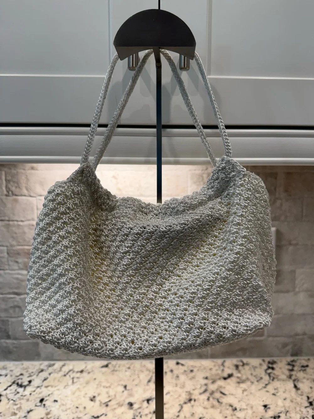 The Sak EUC White & Silver Crochet Hobo Bag